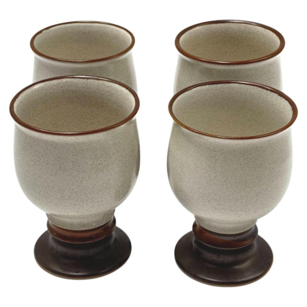 Denby Potters Wheel Wine Goblet Lot 4 4-in Pottery Brown Speckle 1970S Water